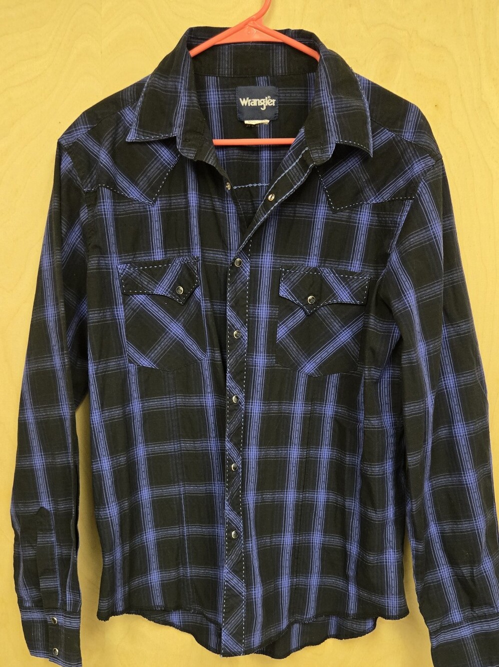 Wrangler Black and Blue Plaid Snap-Front Western Shirt